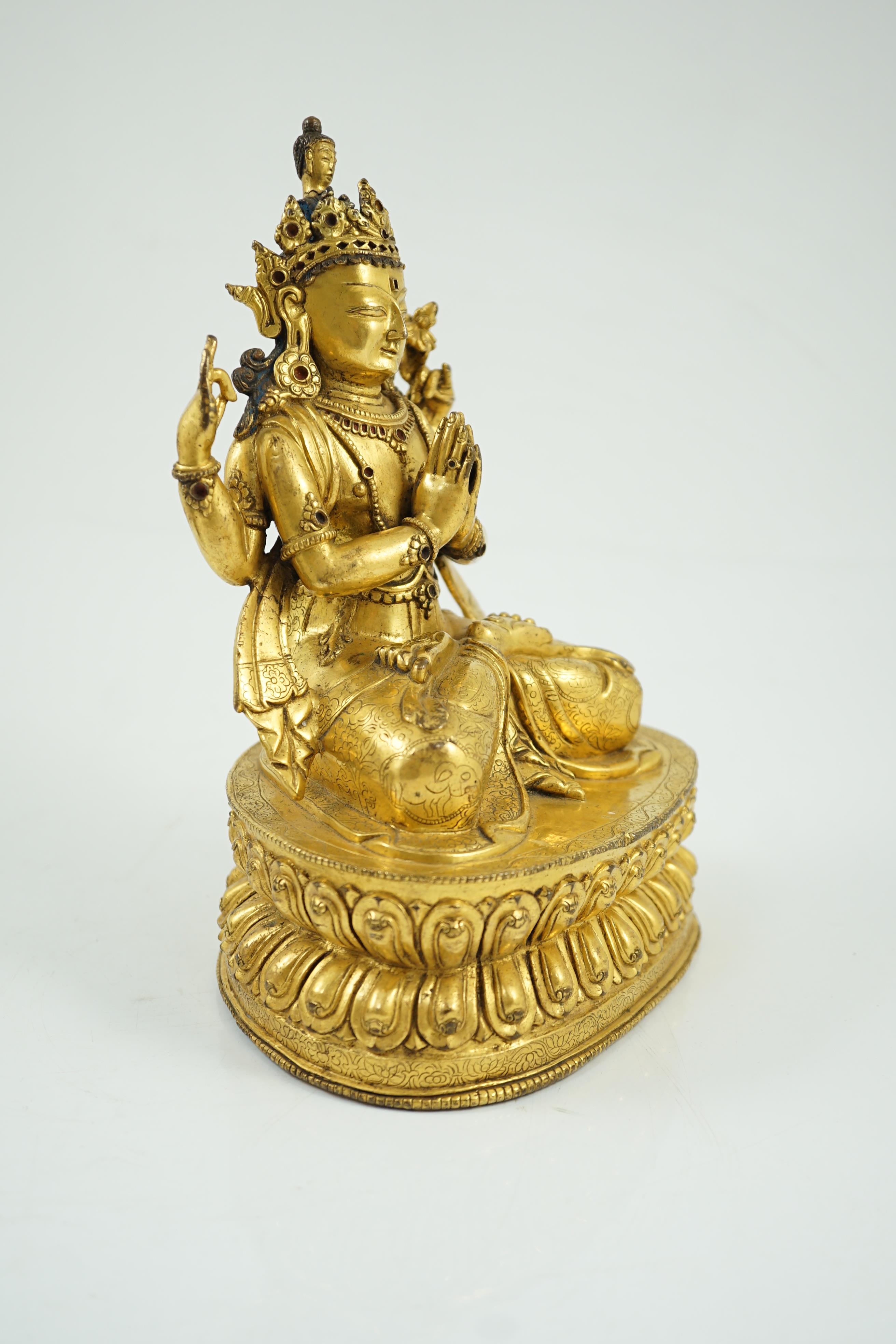 A Sino-Tibetan gilt bronze figure of Shadakshari Lokeshvara, possibly 18th century